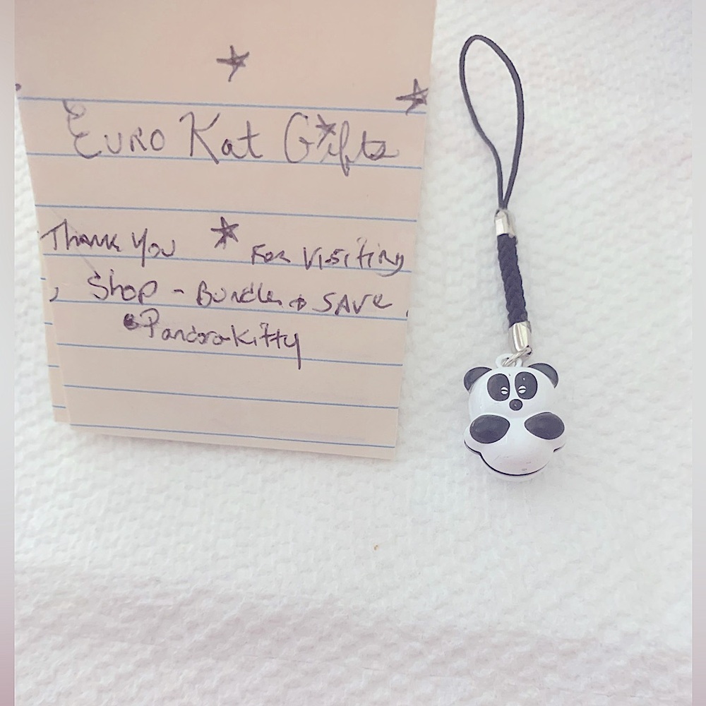 NEW HANDMADE Panda bear bell Charm cell phone android Apple i phones Black White
